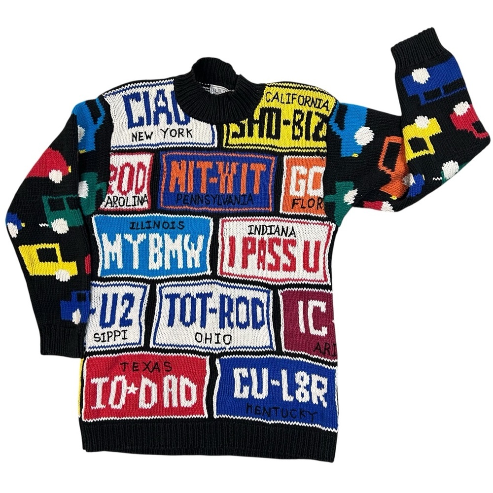 Belle Pointe vintage license plate sweater unisex medium car novelty 80s 90s